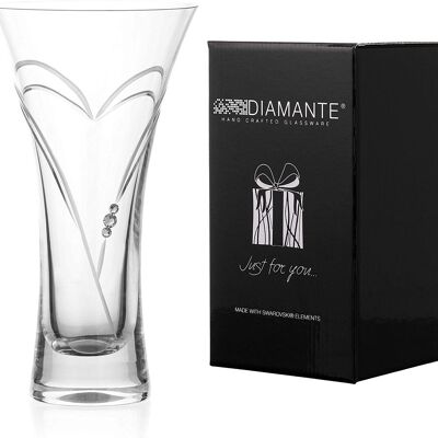 Diamante Trumpet Vase 'hearts' - Small Hand Cut Crystal Vase With Swarovski Crystals - 18 Cm