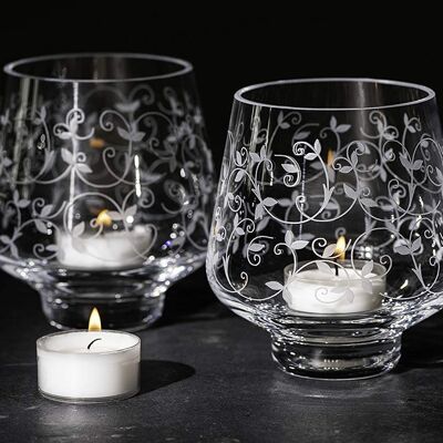 Diamante Votive Tealight Candle Holders 'floral' - Set Of 2 - Hand Etched - Tealights Included