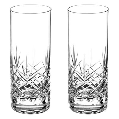 Diamante Water Glasses Crystal Long Drink Hi Balls Pair With ‘blenheim’ Collection Hand Cut Design - Set Of 2