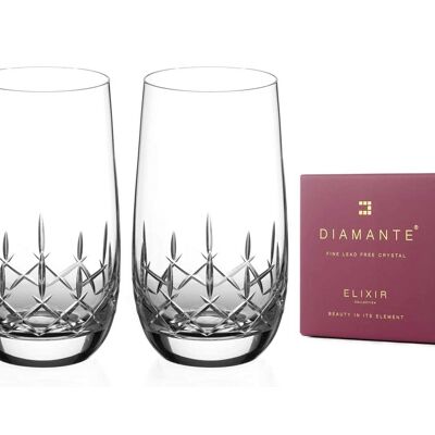 Diamante Water Glasses Crystal Long Drink Hi Balls Pair With ‘classic’ Collection Hand Cut Design - Set Of 2 (large 500ml)