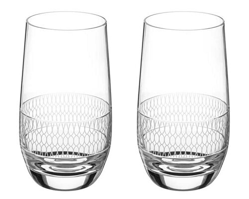 Diamante Water Glasses Crystal Long Drink Hi Balls Pair With ‘elise'’ Collection Hand Etched Design - Set Of 2