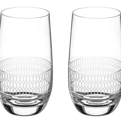 Diamante Water Glasses Crystal Long Drink Hi Balls Pair With ‘elise'’ Collection Hand Etched Design - Set Of 2