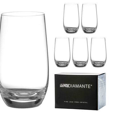 Diamante Water Glasses Crystal Long Drink Hi Balls – ‘moda’ Collection Undecorated Crystal - Set Of 6