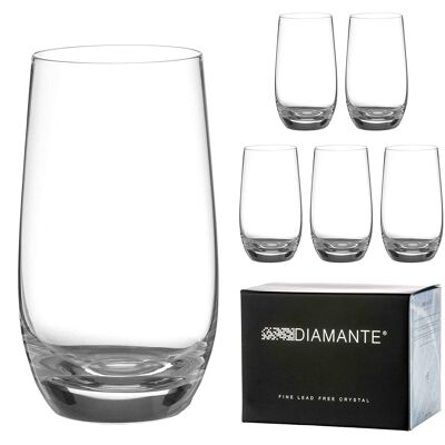 Diamante Water Glasses Crystal Long Drink Hi Balls – ‘moda’ Collection Undecorated Crystal - Set Of 6
