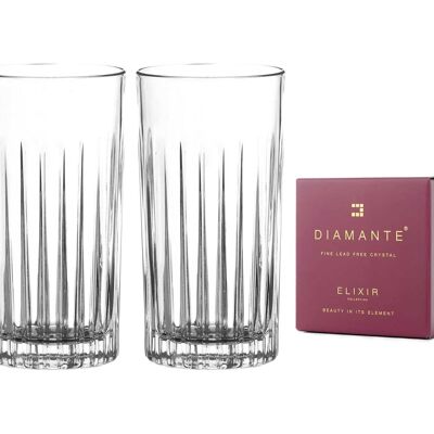 Diamante Water Or Cocktail Glasses Crystal Long Drink Hi Balls – ‘broadway’ Collection – Gift Box Of 2