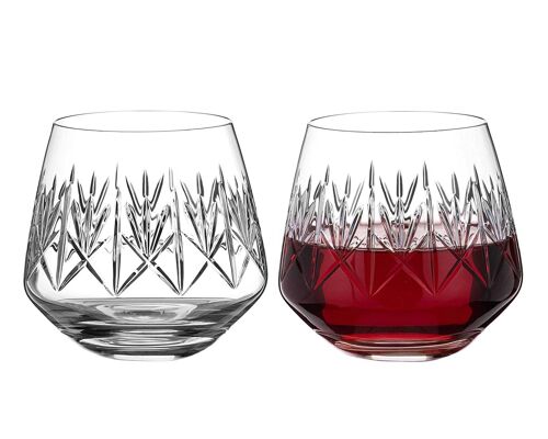 Diamante Whisky Glasses Crystal Short Drink Tumblers Pair With ‘noveau’ Collection Hand Cut Design - Set Of 2