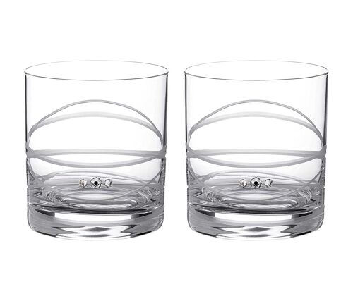 Diamante Whisky Glasses Crystal Short Drink Tumblers Set With ‘new Orbit' Collection Design - Set Of 2 Embellished With Swarovksi Crystals