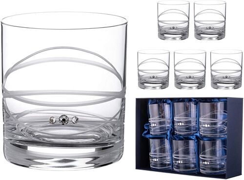 Diamante Whisky Glasses Crystal Short Drink Tumblers Set With ‘new Orbit' Collection Design - Set Of 6 Embellished With Swarovksi Crystals