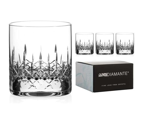 Diamante Whisky Glasses Crystal Short Drink Tumblers With ‘hampton’ Collection Hand Cut Design - Set Of 4