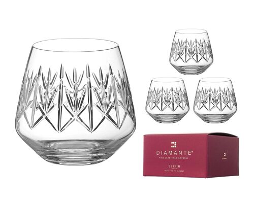 Diamante Whisky Glasses Crystal Short Drink Tumblers With ‘noveau’ Collection Hand Cut Design - Set Of 4