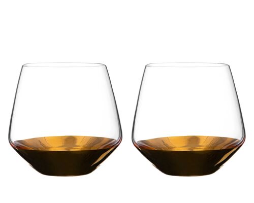 Diamante Whisky Glasses Pair - ‘bellagio Gold’ - Set Of 2 Tumbler Glasses – Painted With Real Gold