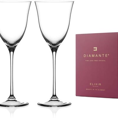 Diamante White Wine Glasses Pair - ‘kate’ Collection Undecorated Crystal - Set Of 2