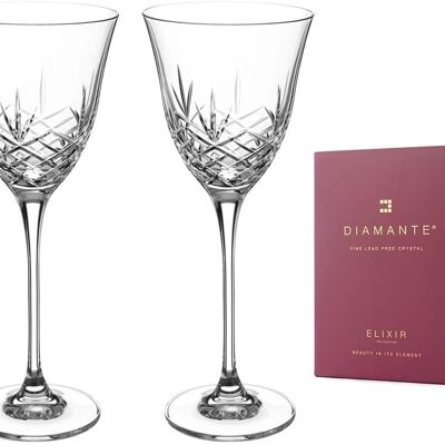Diamante White Wine Glasses Pair With ‘blenheim’ Collection Hand Cut Design - Set Of 2