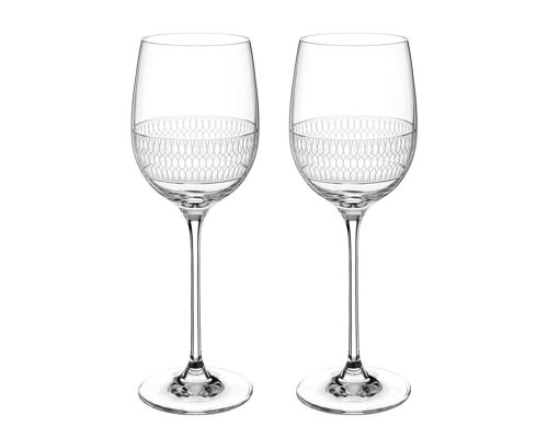 Diamante White Wine Glasses Pair With ‘elise'’ Collection Hand Etched Design - Set Of 2 Crystal Wine Glasses