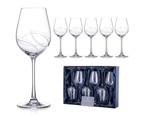 Diamante White Wine Glasses Set Of 6 With 'arctic' Hand Cut Design - Perfect Gift - Set Of 6