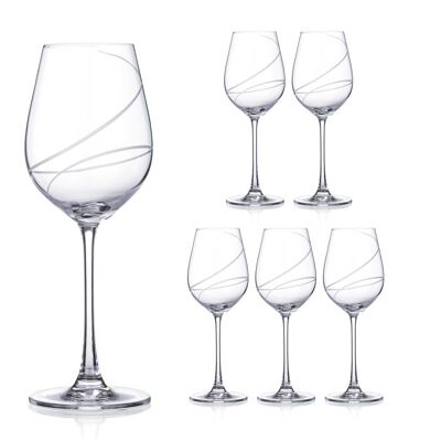 Diamante White Wine Glasses With ‘aurora’ Collection Hand Cut Design - Set Of 6 In A Gift Box