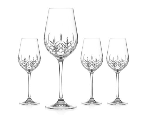 Diamante White Wine Glasses With ‘hampton’ Collection Hand Cut Design - Set Of 4
