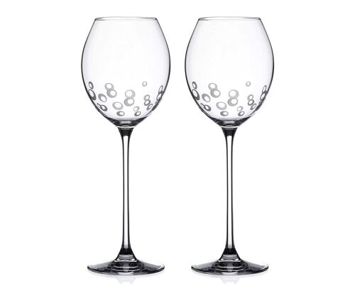 Diamante White Wine Or Rose Glasses Pair With Etched Bubbles Design