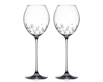 Paire de verres à vin blanc ou rose Diamante avec motif bulles gravées