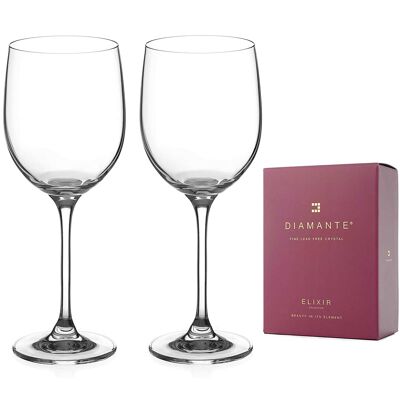 Diamante Wine Glasses Pair - ‘everyday’ Collection Undecorated Crystal - Set Of 2
