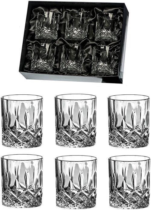 Dorchester 6 Whisky Tumblers In A Black Satin Lined Gift Box