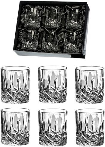 Dorchester 6 gobelets à whisky dans une boîte cadeau doublée de satin noir