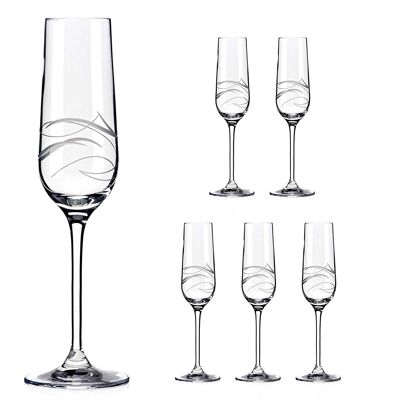 Fantasy Hand Cut Champagne Flute Prosecco Glasses - Set Of 6 - Perfect Gift