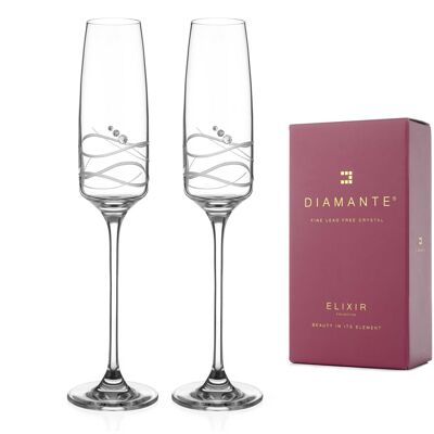 Hand Cut Crystal Champagne Flutes Soho Adorned With Swarovski Crystals - Set Of 2