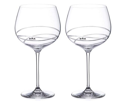 Pair Of Diamante Gin Glasses Copas 'sheffield'- Hand Cut Design Crystal Glass In Gift Packaging