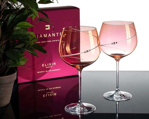 Pink Silhouette Gin Glass Adorned With Swarovski Crystals - Set Of 2