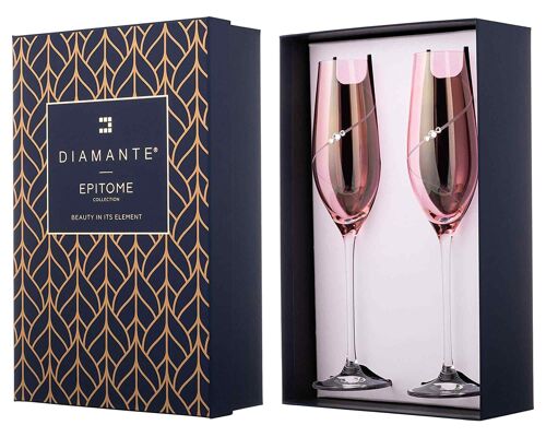 Pink Lustre Silhouette Champagne Flute Pair Embellished With Swarovski Crystals - Perfect Gift