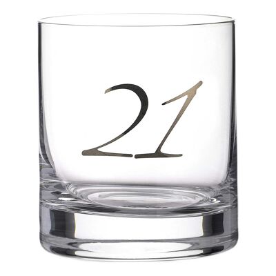 Platinum Embossed 21st Lead Free Crystal Tumbler - Single Glass