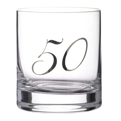Platinum Embossed 50th Lead Free Crystal Tumbler - Single Glass