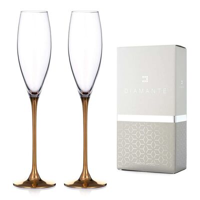 Two Gold Stem Champagne And Prosecco Glasses