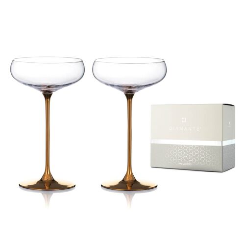 Two Gold Stem Champagne Saucers