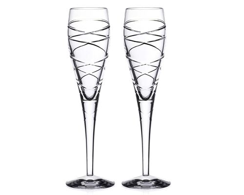 Two Hand Cut Jasper 24% Lead Crystal Champagne Flute Glasses