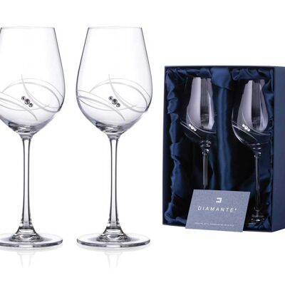 Two Swarovski Atlantis White Wine Glasses Adorned With Crystals