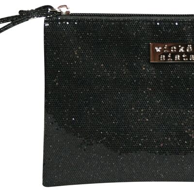 Bag Glitter Large Flat Purse with Wristlet Black Kosmetiktasche Tasche