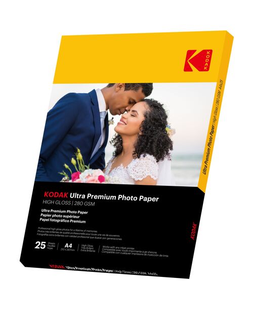 Kodak 9891261 - 25 Feuilles De Papier Photo 280g/m², Brillant, A4, Jet D'encre