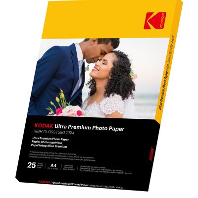 Kodak 9891261 - 25 fogli di carta fotografica 280 gsm, lucida, A4, getto d'inchiostro