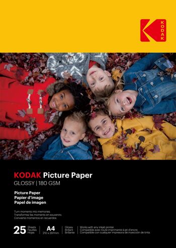 Kodak 9891263 - 25 Feuilles De Papier Photo 180g/m², Brillant, Format A4 (21x29,7cm) 2