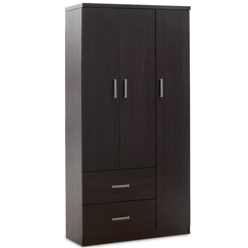 Wardrobe LEGO pakoworld with 3 doors and drawers in wenge color 120x45x180cm