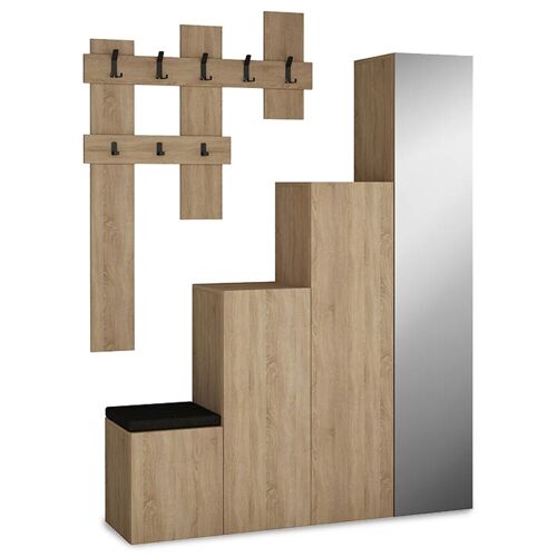 Entrance furniture-shoe cabinet Up pakoworld with mirror in natural colour with a capacity of 10 pairs 150x37x180