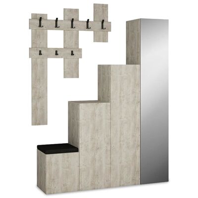 Entrance furniture-shoe cabinet Up pakoworld with mirror in antique white colour with a capacity of 10 pairs 150x37x180