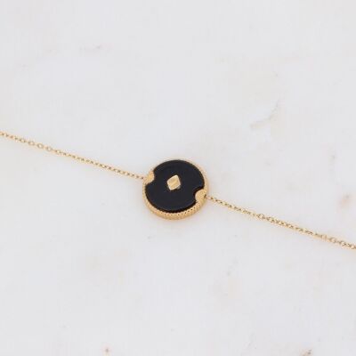 Gold Bobby bracelet with round black acetate