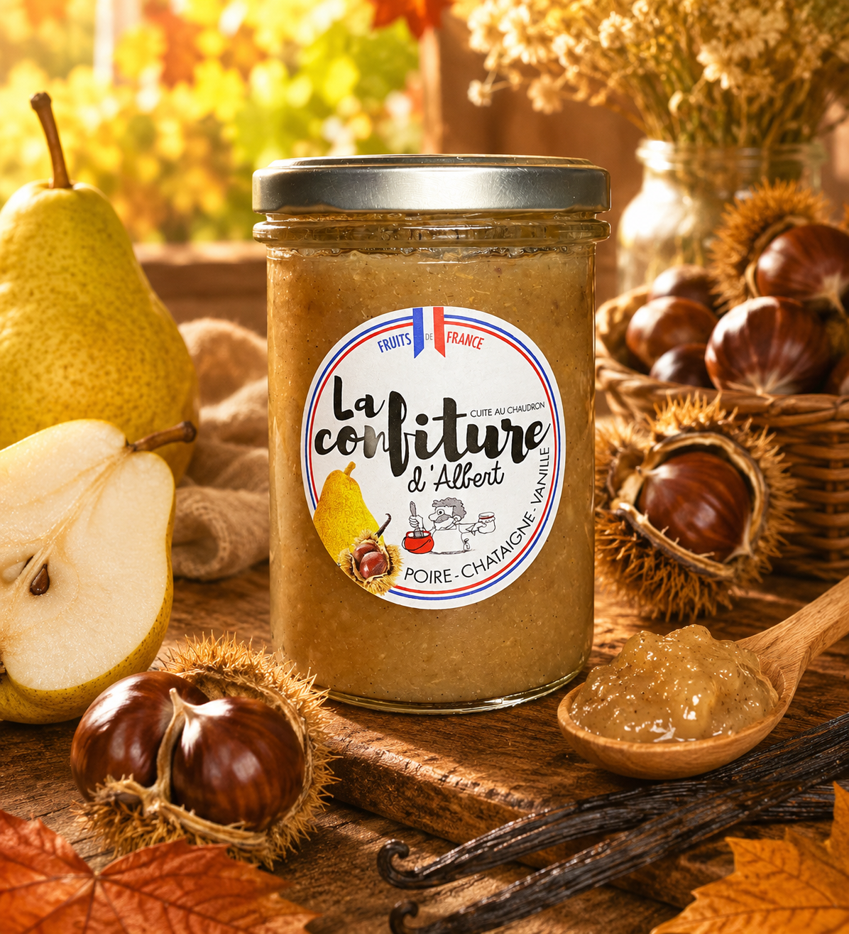 Mermelada de pera y castañas a la vainilla