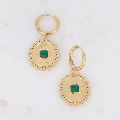Abigail golden hoop earrings with Malachite stone