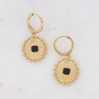 Abigail golden hoop earrings with Onyx stone