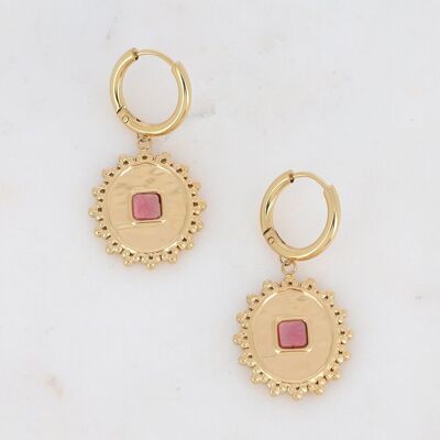 Abigail golden hoop earrings with Rhodonite stone