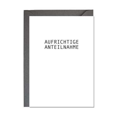 Vertical folded card, SINCERE sympathy, black